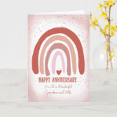 孫と妻の記念日ソフトピンクの水色 カード (黄色い花)