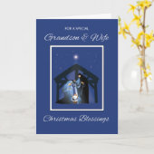 孫と妻クリスマス恵みManger カード (黄色い花)