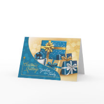 孫と家族の青と金ゴールドクリスマスプレゼント