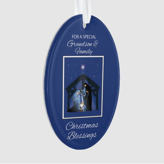 孫と家族クリスマス恵みManger オーナメント (正面)