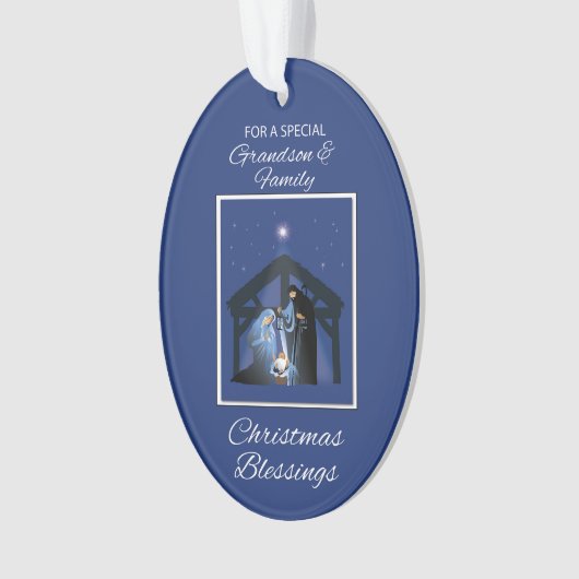 孫と家族クリスマス恵みManger オーナメント (正面)