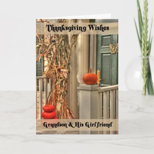 孫と彼のガールフレンド幸せな感謝祭 シーズンカード (正面)