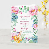 孫と彼の妻の結婚式の日おめでとう カード (黄色い花)