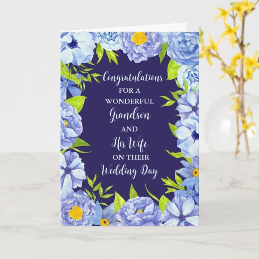 孫と彼の妻の結婚式の日おめでとう カード (黄色い花)