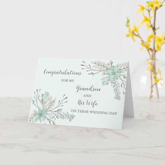 孫と彼の妻の結婚式の日おめでとう カード (黄色い花)