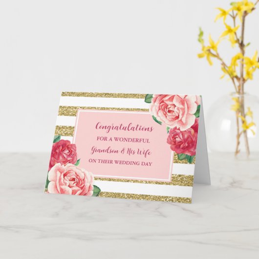 孫と彼の妻の結婚式の日おめでとう カード (黄色い花)