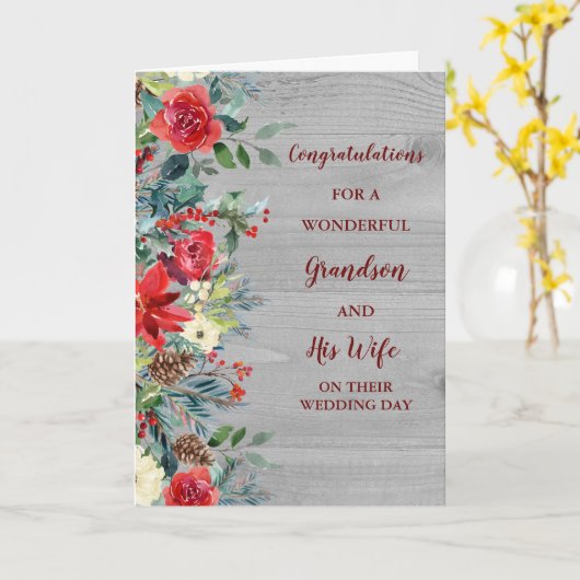 孫と彼の妻の結婚式の日おめでとう カード (黄色い花)