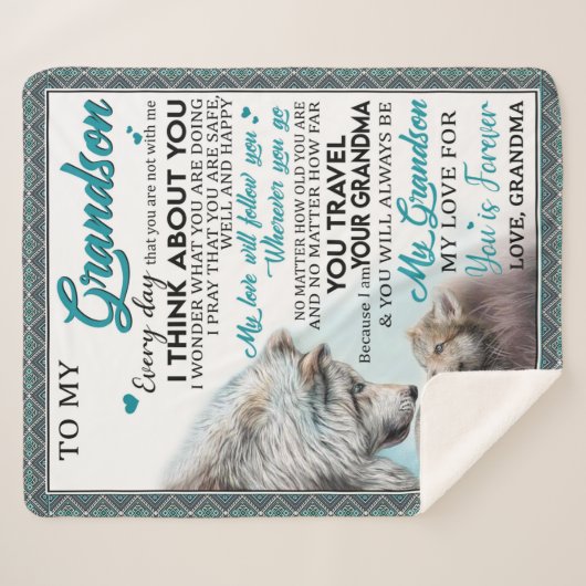 孫に宛パーソナライズされたてた手紙はおばあちゃんを愛して シェルパブランケット (正面(横))