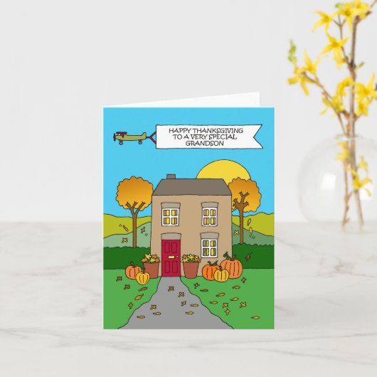 孫に対する感謝祭 カード (黄色い花)