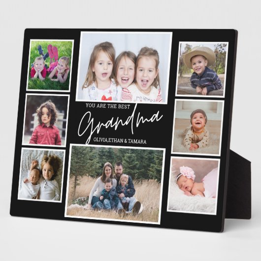 孫のおば最高のあちゃん8フォトコラージュブラック フォトプラーク (側面)