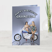 孫のために、女の子とバイクの誕生日 カード (正面)