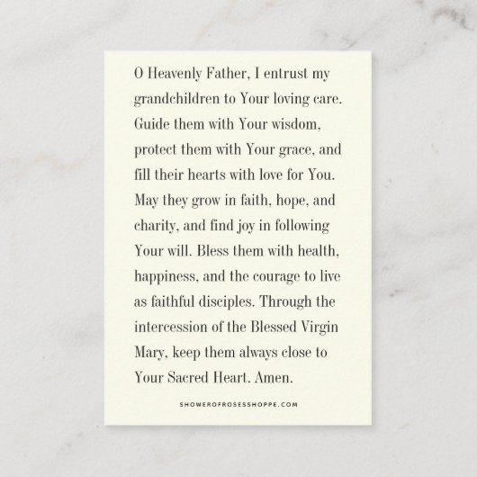 孫のための祖父母祈りの言葉神聖なハート プレイスカード (裏面)