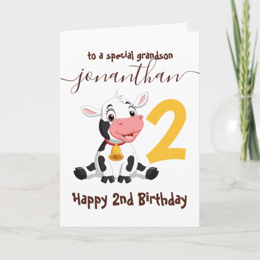 孫のための魔法の牛誕生祝い カード (正面)