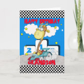 孫のキリンのバースデー・カード-キリンを競争させること カード (正面)