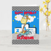 孫のキリンのバースデー・カード-キリンを競争させること カード (黄色い花)