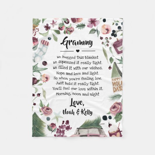 孫のクリスマスおばあちゃんグラミーナナ フリースブランケット (正面)