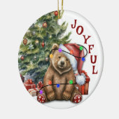 孫のクリスマスライトに茶色のクマ セラミックオーナメント (左)