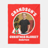 孫の写真のクリスマス フリースブランケット (正面)