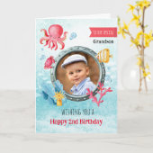 孫の写真誕生日グリーティ航海のングカード カード (黄色い花)