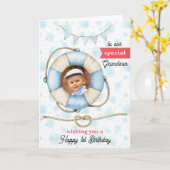 孫の写真誕生日グリーティ航海のングカード カード (黄色い花)