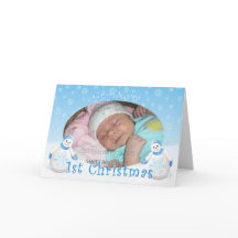 孫の初めてのクリスマス写真　雪だるまカード