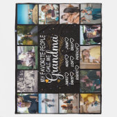 孫の名前と14の写真を持つおばあちゃん フリースブランケット (正面)