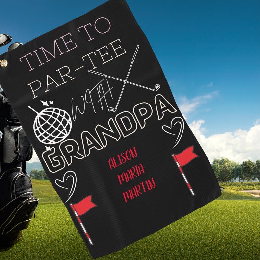 孫の名前のおじいちゃんのブラックゴルフタオル ゴルフタオル