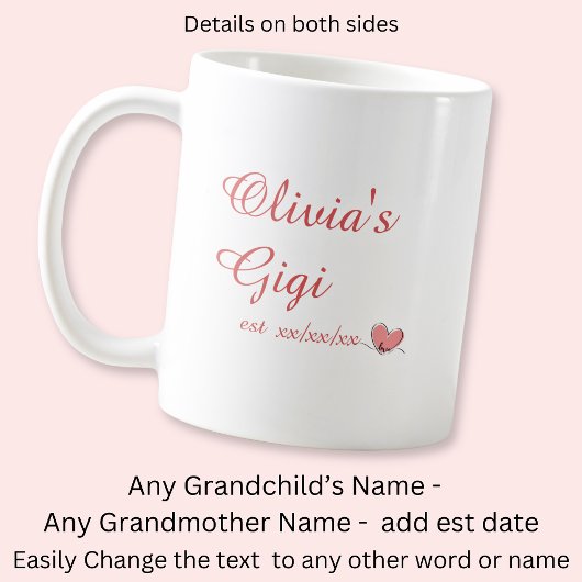 孫の名前の変更， Gigi名のEstハート コーヒーマグカップ