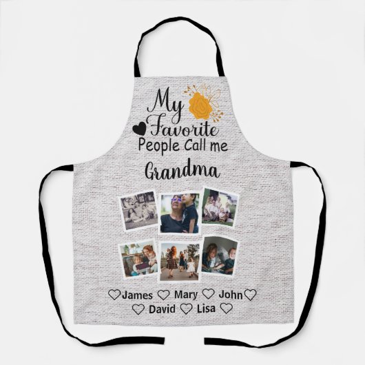 孫の名前や写真を持つおばあちゃん エプロン (正面)
