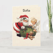 孫の名前サンタクロースのクリスマスパーソナライズ シーズンカード (正面)