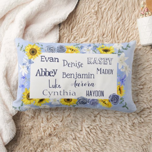 孫の名前母の日ひまわり青 ランバークッション (ブランケット)