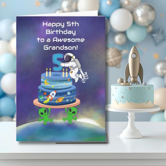 孫の宇宙飛行士の5歳の誕生日おめでとう、かっこいい カード