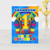 孫の弾力がある城が付いている第1バースデー・カード カード (黄色い花)