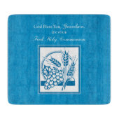 孫の最初のコミュニオンブルー、小麦、ブドウ カッティングボード (正面)