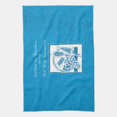 孫の最初のコミュニオンブルー、小麦、ブドウ キッチンタオル (縦)