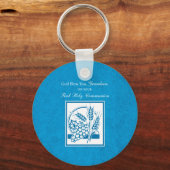孫の最初のコミュニオンブルー、小麦、ブドウ キーホルダー (正面)