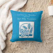 孫の最初のコミュニオンブルー、小麦、ブドウ クッション (ブランケット)