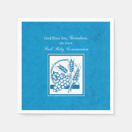 孫の最初のコミュニオンブルー、小麦、ブドウ スタンダードカクテルナプキン