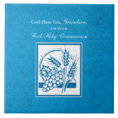 孫の最初のコミュニオンブルー、小麦、ブドウ タイル (正面)