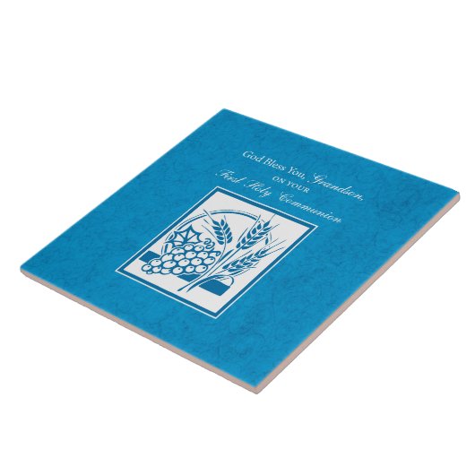 孫の最初のコミュニオンブルー、小麦、ブドウ タイル (側面)