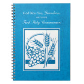 孫の最初のコミュニオンブルー、小麦、ブドウ ノートブック (正面)