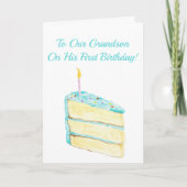 孫の最初の誕生日ウォーターカラーケーキ カード (正面)