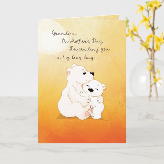孫の母の日の熊の抱擁のおばあちゃん カード (黄色い花)