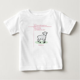 孫の洗礼 ピンクの女の子 羊の名前と日付 ベビーTシャツ