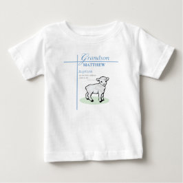 孫の洗礼 青い少年 羊のカスタマイズ済み ベビーTシャツ