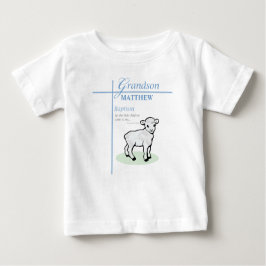 孫の洗礼 青い少年 羊のカスタマイズ ベビーTシャツ