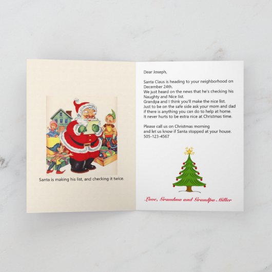 孫の男の子または女の子クリスマスカード名と日付 シーズンカード (内部)