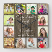 孫の笑い引用文12フォトウッドエフェクト スクエア壁時計 (正面)