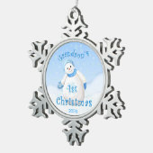 孫の第1クリスマスの雪だるま スノーフレークピューターオーナメント (右)