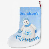 孫の第1クリスマスの雪だるま スモールクリスマスストッキング (裏面)